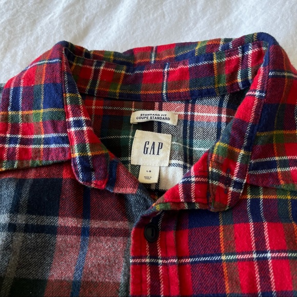 Gap mens split plaid long sleeve red themed wolf embroidered button up - Picture 6 of 7